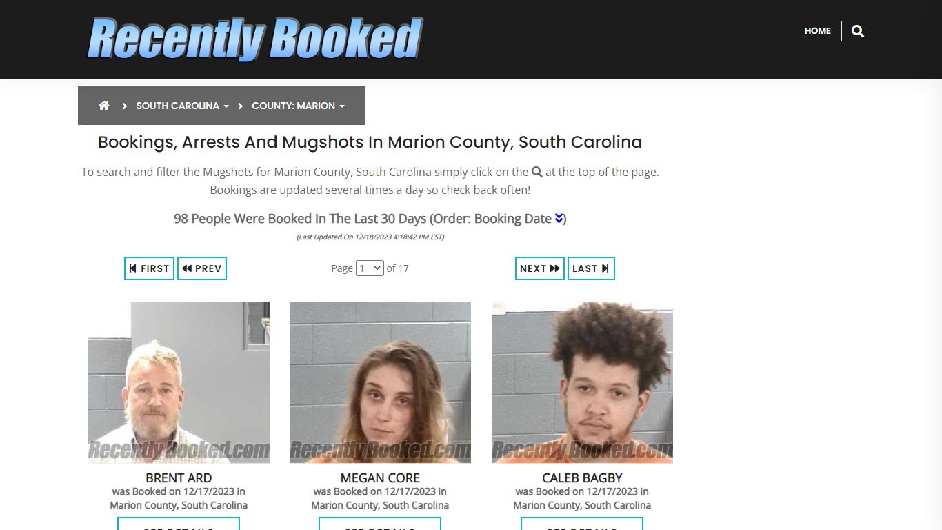 Bookings, Arrests and Mugshots in Marion County, South Carolina